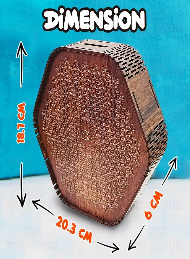 ويمبلي حصالة نقود خشبية عصرية من ويمبلي مع مخطط ادخار، أداة توفير المال للأطفال والكبار، حصالة عملات معدنية تحفيزية لتتبع الأهداف، هيكل خشبي متين للأولاد والبنات - سداسي الشكل - Image 2